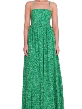 STAUD Green Strapless Patterned Maxi Dress